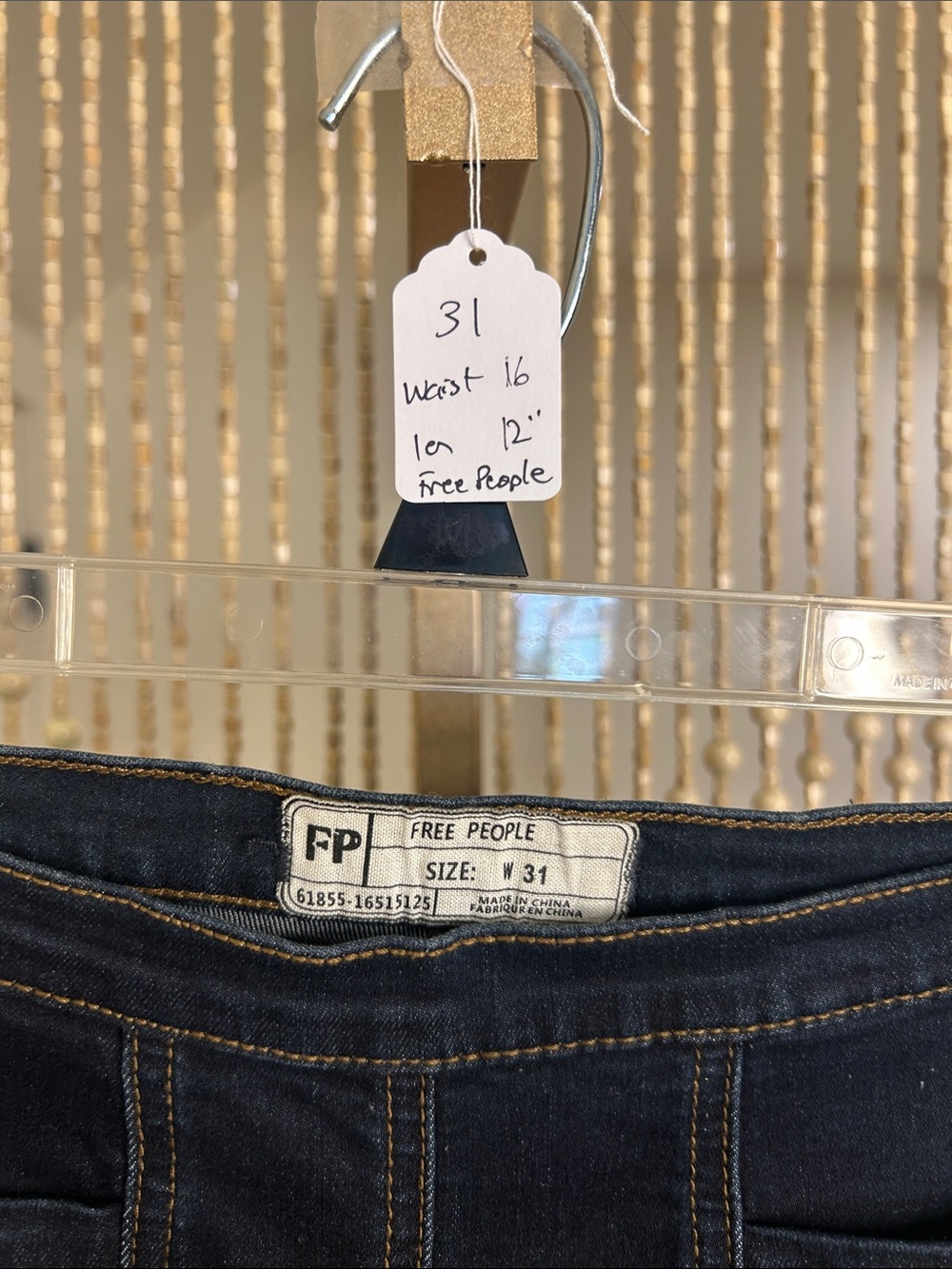 Free People Dark Indigo High-Rise Jean Shorts with Contrast Stitching - Picture 3 of 8